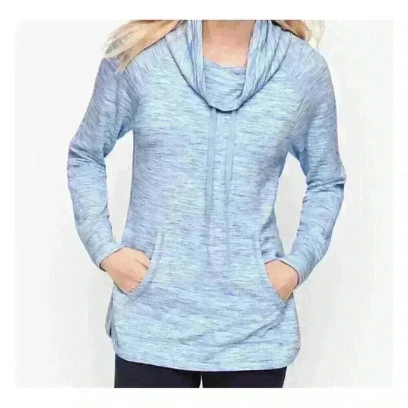 Talbots Cowl Neck Heathered Blue Pullover Jacket Petite Medium Sweatshirt - Picture 1 of 4